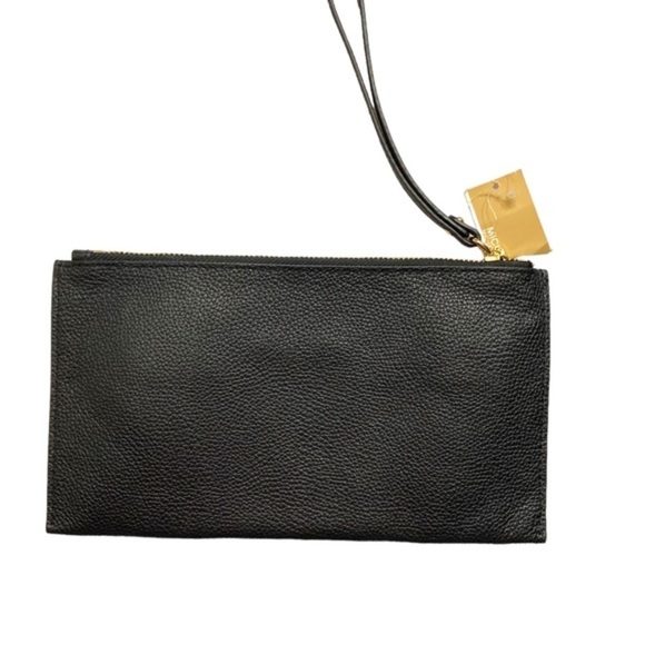 Michael Kors black pebbled leather large wristlet bag nwt